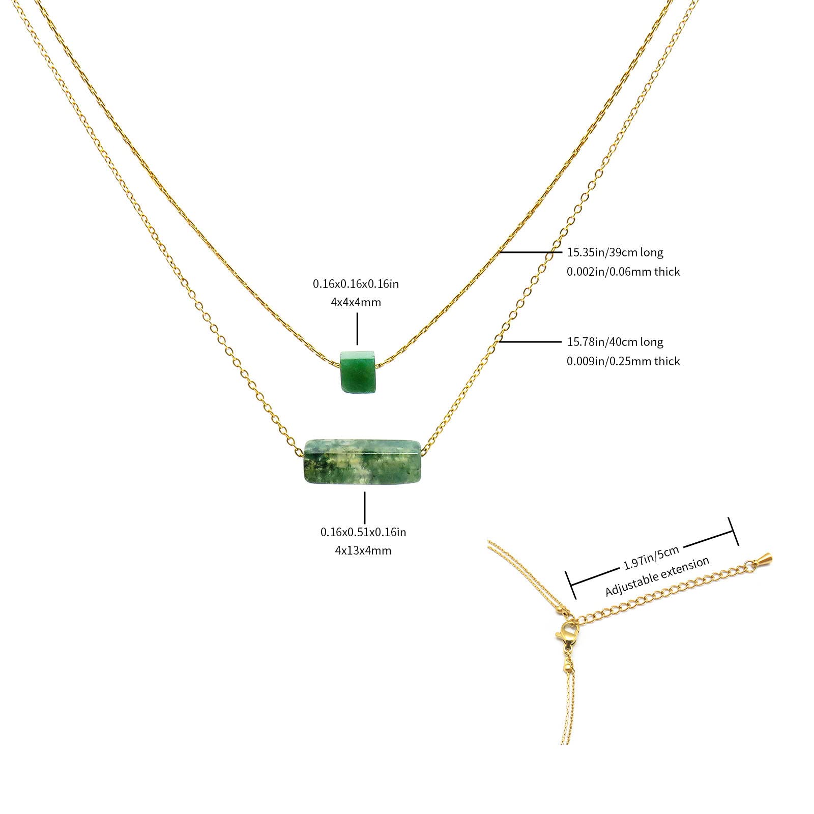 Green (Dark) Bar Layered Fashion Necklace Pendant for Women with Adjustable Extension Chain - Dark Green