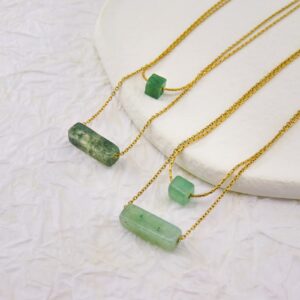 Green (Dark) Bar Layered Fashion Necklace Pendant for Women with Adjustable Extension Chain - Dark Green