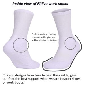 Fitliva Mid Calf Socks Socks Women Men Size 13-15 Steel Toe Boots Socks Ankle Protection 6 Pairs White