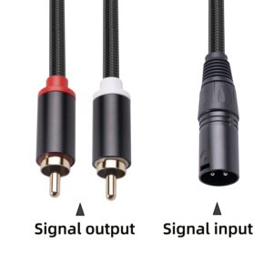 Dual RCA to XLR Male Y Splitter Patch Cable, Unbalanced 2 RCA/Phono Plug to 1 XLR Splitter Duplicator Lead Y-Cable Adapter -6 Ft/2M