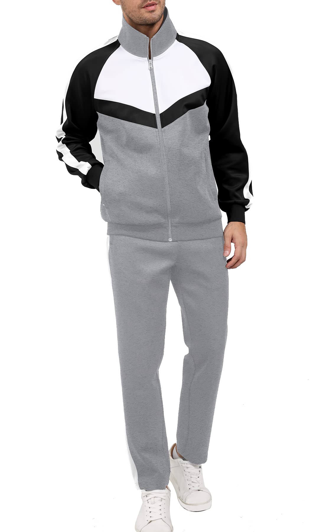 Men's Tracksuits Set with Full Zip Leisure Athletic Sports Jogging Sweat Suits Grey Medium