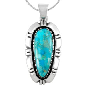 Turquoise Pendant Necklace 20" Sterling Silver 925 Genuine Gemstones (Turquoise)