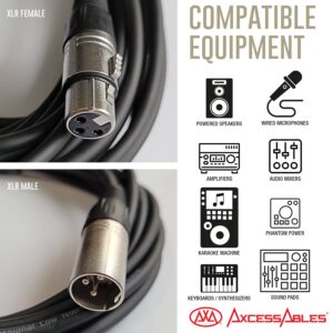 (2-Pack) 50ft XLR Male to Female Microphone Cables by AxcessAbles | 50ft XLR to XLR Balanced Microphone Cords | XLR Microphone Cable | AxcessAbles 50ft XLR Mic Cable (2-Pack)