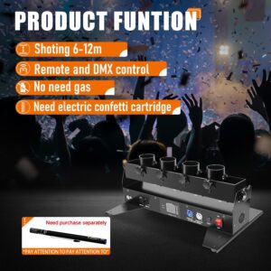 Professional Confetti Launcher Cannon Machine, Confetti Blower Machine Confetti Cannon DMX/Remote Control for Weddding Disco Show Club Stage Party (4 shot)