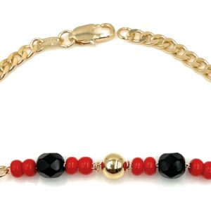 LESLIE BOULES Red Evil Eye Beads Bracelet 18K Gold Plated Chain Charm Azabache