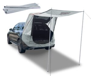 poles included tailgate shade awning tent for car camping road trip essentials small to midsize suv waterproof 3000mm upf 50+grey (large)