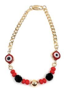 leslie boules red evil eye beads bracelet 18k gold plated chain charm azabache