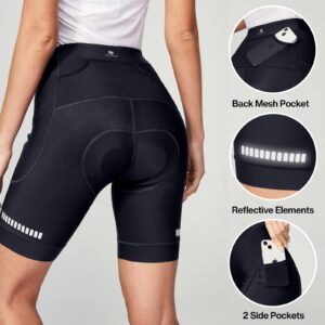 Heathyoga Womens 4D Padded Bike Shorts with Pockets Padding Cycling Shorts Women Bicycle Shorts Biker Biking Shorts Black