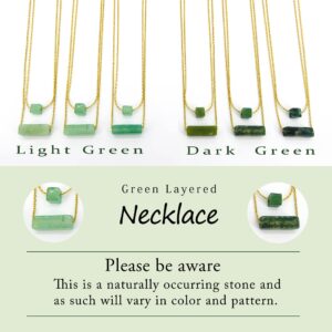 Green (Dark) Bar Layered Fashion Necklace Pendant for Women with Adjustable Extension Chain - Dark Green