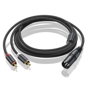 dual rca to xlr male y splitter patch cable, unbalanced 2 rca/phono plug to 1 xlr splitter duplicator lead y-cable adapter -6 ft/2m