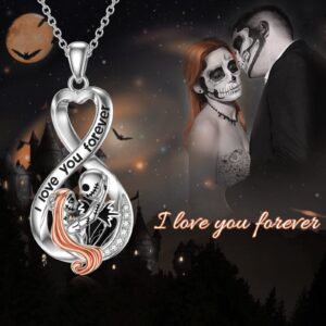 LILALO Sterling Silver Jack And Sally Heart Infinity Pendant I Love You Forever Skull Jewelry Birthday Gifts for Women Wife Girlfriend Daughter Gothic Jewelry Christmas Gifts for Women, Sterling