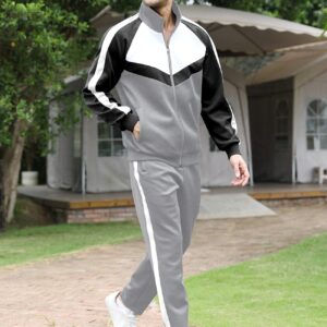 Men's Tracksuits Set with Full Zip Leisure Athletic Sports Jogging Sweat Suits Grey Medium