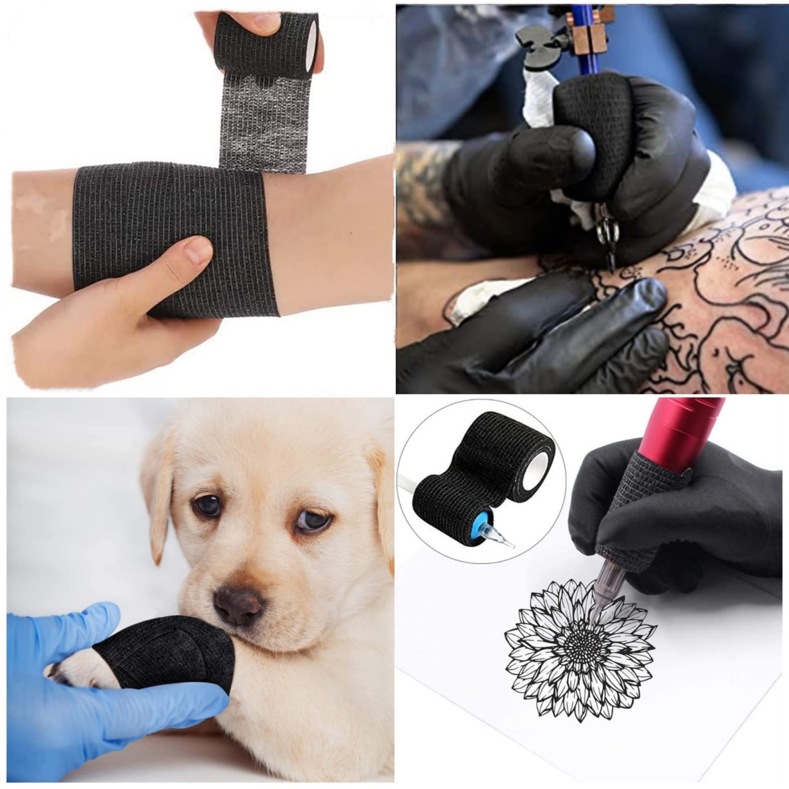 Self Adhesive Bandage Wrap Tattoo Grip Tape 2 inch x 5 Yards Cohesive Bandage Wrap Medical Wrap for Sports & First Aid, Elastic Self Sticking Bandage Tape Vet Wrap for Dogs（6PC