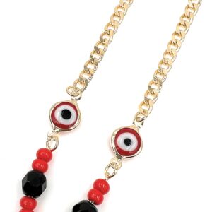 LESLIE BOULES Red Evil Eye Beads Bracelet 18K Gold Plated Chain Charm Azabache