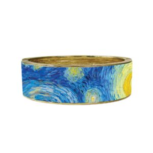 raincaper fine art hinged cuff bangle bracelet for women | one size fits most, durable glossy finish | van gogh starry night sky