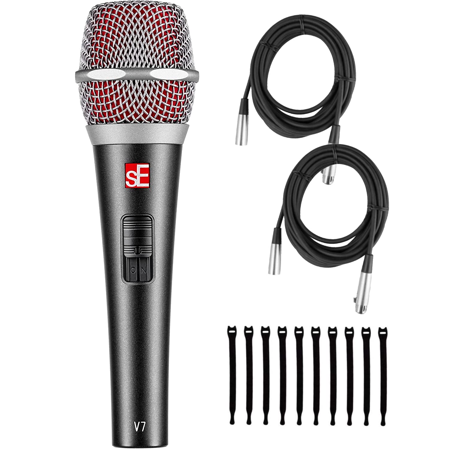 Briskdrop sE Electronics V7 Switch Supercardioid Dynamic Handheld Microphone - Bundle with 2 XLR Cables and 10 Cable Ties