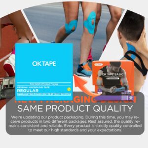 OK TAPE Kinesiology Tape, Sports Athletic Tape Therapeutic Pain Relief, Regular Original Cotton Elastic Tape for Support and Recovery, 2in×16.4ft Uncut Roll - Black