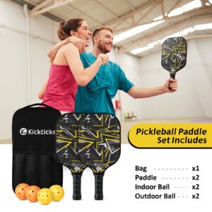 Kickticks 2024 Pickleball Paddles Set - USAPA Approved Carbon Fiber, Graphite Surface, Comfort Grip - Lightweight, Balls & Bag - Ideal for Beginners