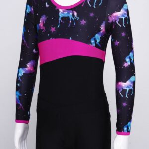 YONGHS Kids Girls Long Sleeve Ballet Dance Leotard with Workout Shorts Gymnastics Unitard Dancewear Night Pegasus 6 Years