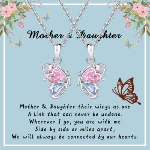 sterling silver mom and daughter necklaces - butterfly matching pendant mother daughter necklace for 2 matching necklaces set for 2 christmas birthday jewelry gift