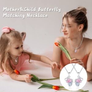 Sterling Silver Mom and Daughter Necklaces - Butterfly Matching Pendant Mother Daughter Necklace for 2 Matching Necklaces Set for 2 Christmas Birthday Jewelry Gift