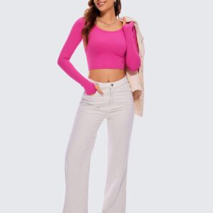 CRZ YOGA Butterluxe Long Sleeve Crop Tops for Women Slim Fit Workout Shirts Cropped Athletic Gym Top Hibiscus Purple Small