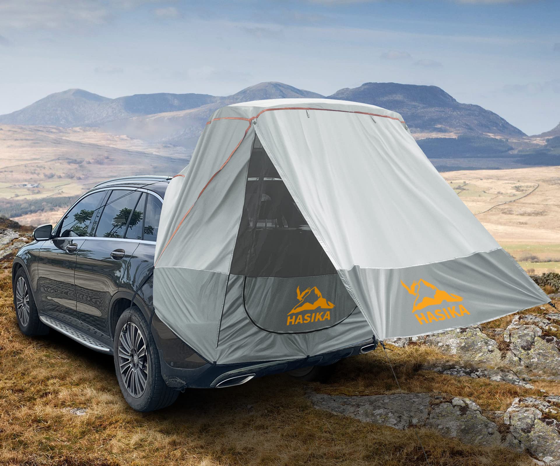 Poles Included Tailgate Shade Awning Tent for Car Camping Road Trip Essentials Small to Midsize SUV Waterproof 3000MM UPF 50+Grey (Large)