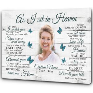 butterfly personalized memorial canvas for loss of loved one, sympathy gift for loss of sister daughter mom dad - as i sit in heaven canvas - vtq128 (16x12 inch)