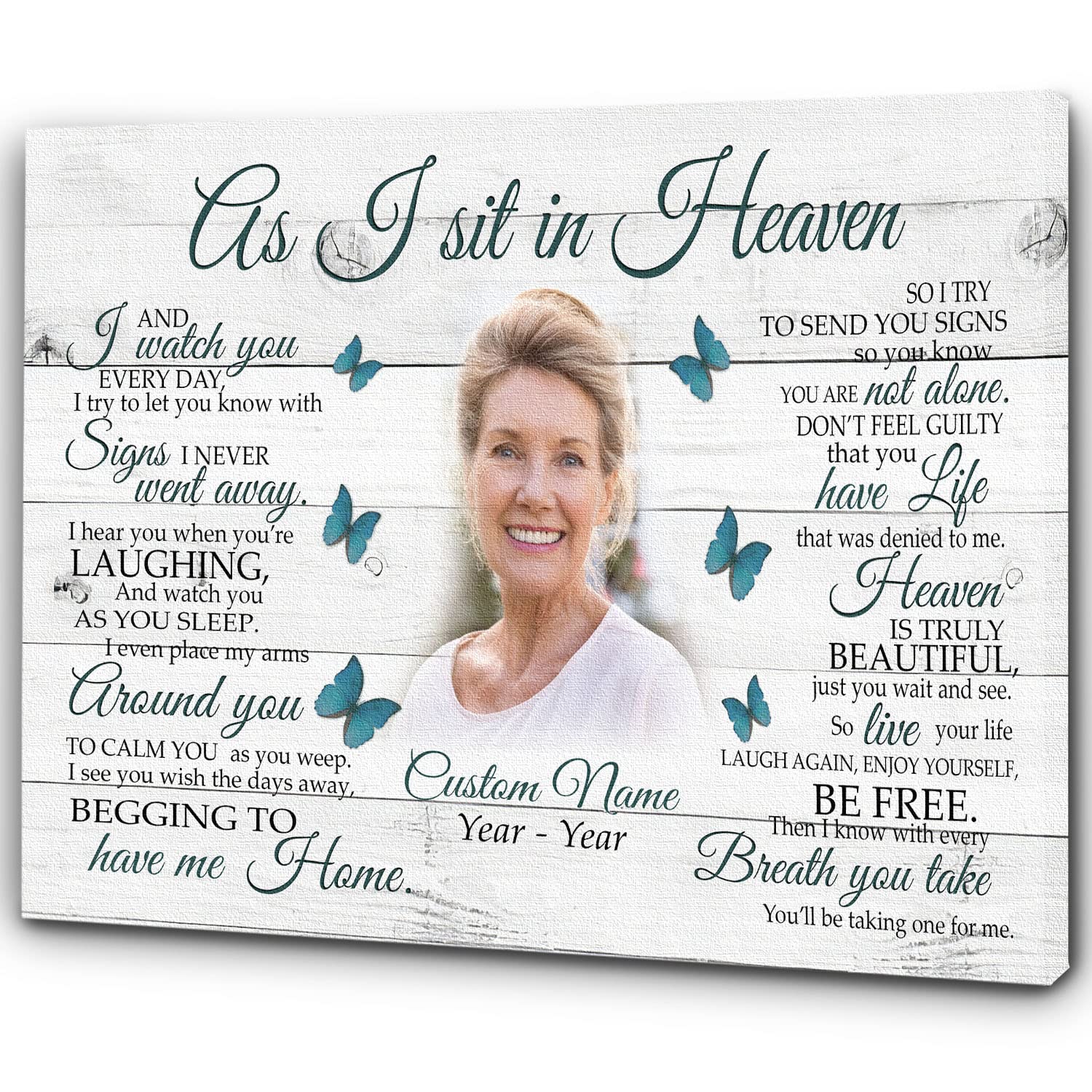 Butterfly Personalized Memorial Canvas for Loss of Loved one, Sympathy Gift for Loss of Sister Daughter Mom Dad - As I Sit In Heaven Canvas - VTQ128 (16x12 inch)