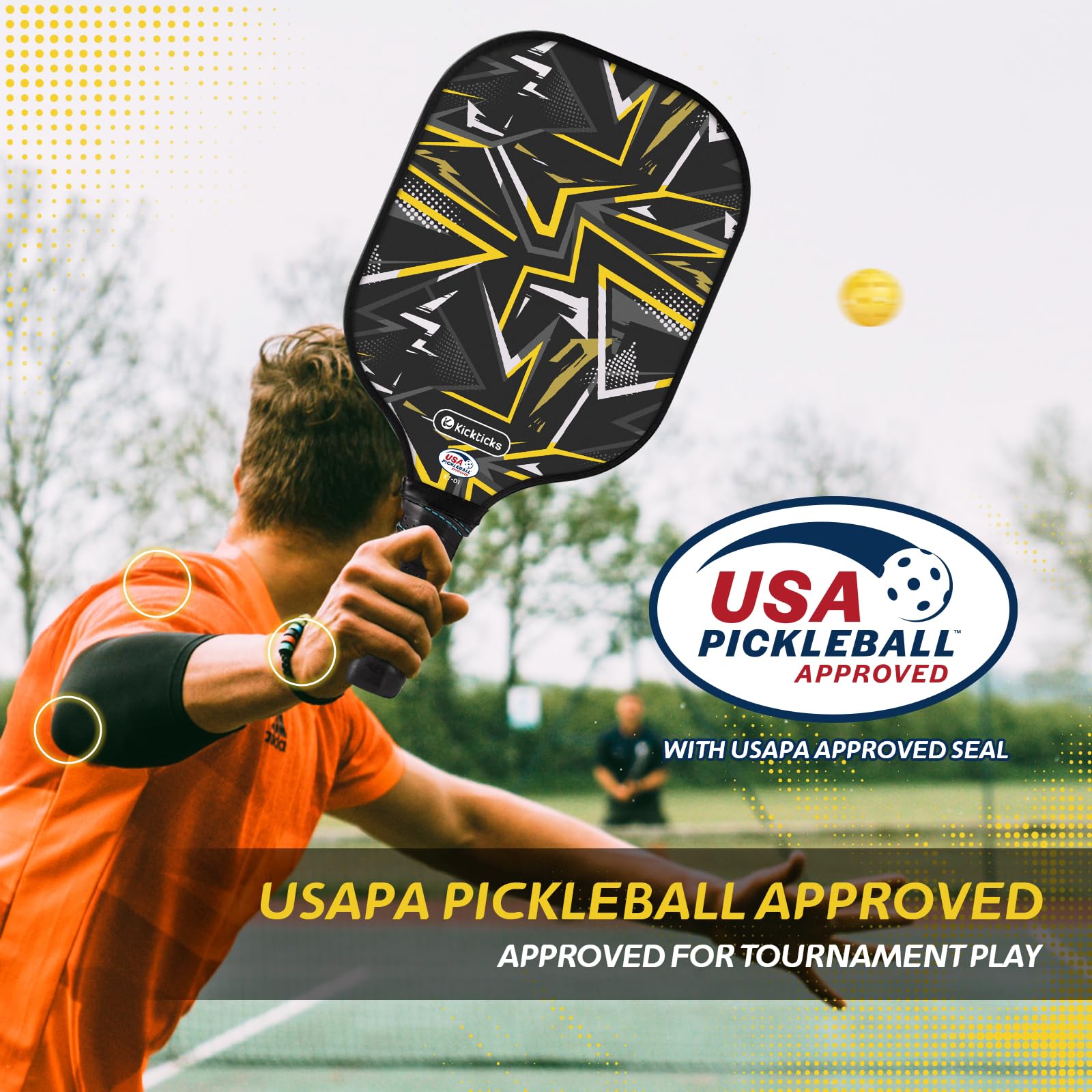 Kickticks 2024 Pickleball Paddles Set - USAPA Approved Carbon Fiber, Graphite Surface, Comfort Grip - Lightweight, Balls & Bag - Ideal for Beginners