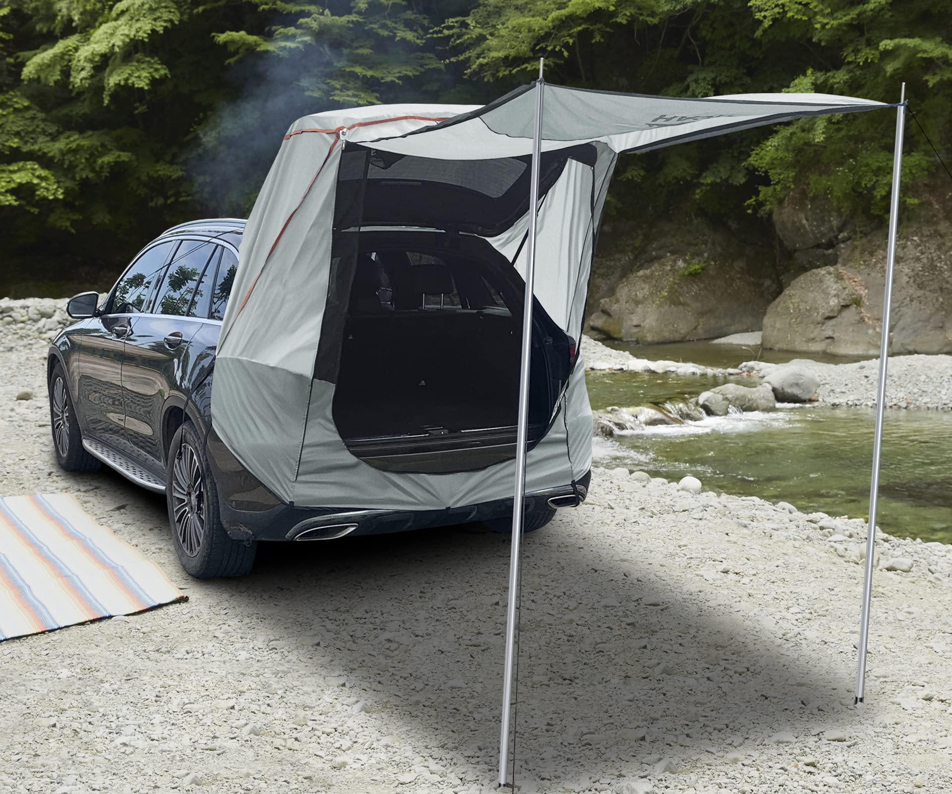 Poles Included Tailgate Shade Awning Tent for Car Camping Road Trip Essentials Small to Midsize SUV Waterproof 3000MM UPF 50+Grey (Large)