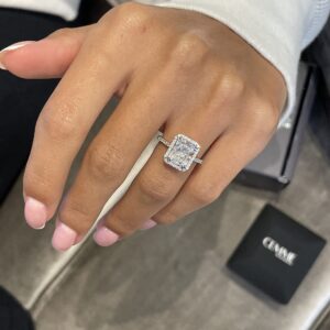 GLAM AND GEMS 3 Carat Radiant Cut Moissanite Engagement Statement Wedding Band Ring for Women in 14k White Gold (G-H, VVS, 3.35 CTW) Anniversary Promise Ring Size 4.5 to 11 10.5