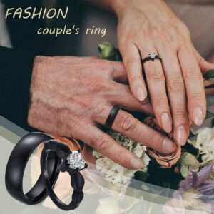 Promise Rings for Couples - Free Engraving Couple Rings Heart Cubic Zirconia Ring Set Gift for Him and Her Christmas Anniversary Birthday Wedding