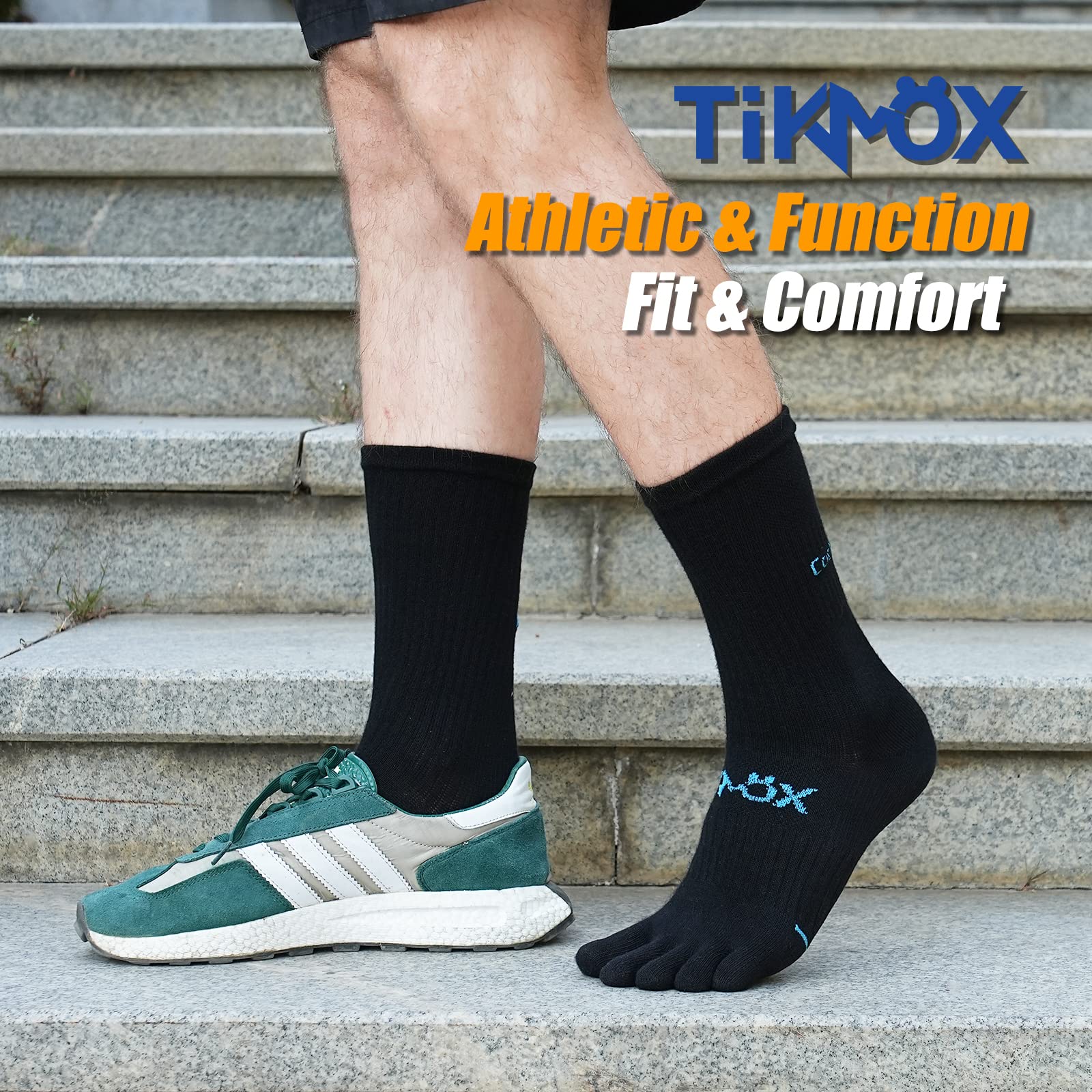 TikMox Calf Toe Socks, Five Finger Crew Running Socks for Men and Women, Cool-Max Moisture Control, Arch Support, High Elasticity & Comfort