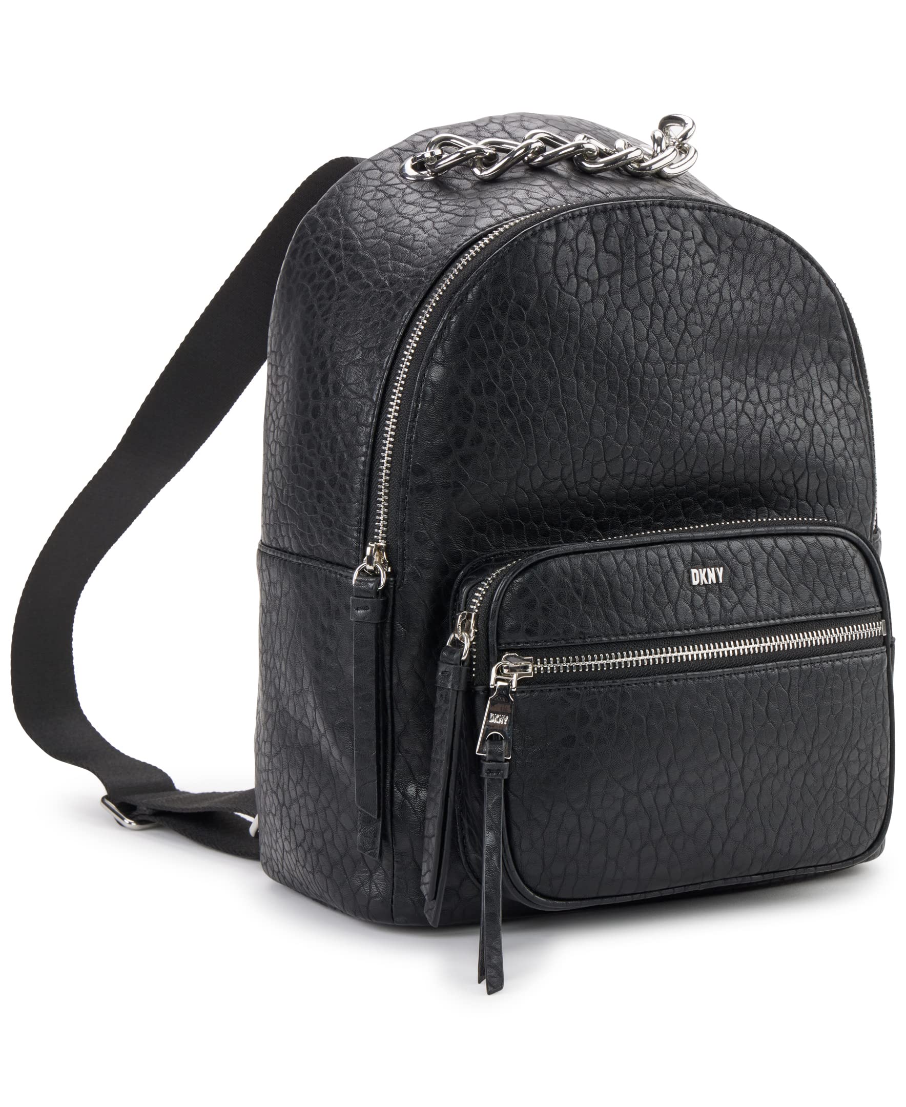 DKNY Women's Abby Backpack Bag, Black/Silver, Large