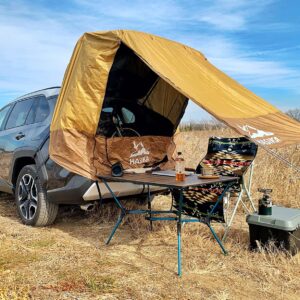 Poles Included Tailgate Shade Awning Tent for Car Camping Road Trip Essentials Small to Midsize SUV Waterproof 3000MM UPF 50+ Yellow (Small)