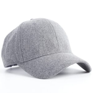 Woolen Baseball Cap Hat Soft-Structured Winter Ball Cap Adjustable Warm Hat Winter Cold Resistant Hat (Light Gray)