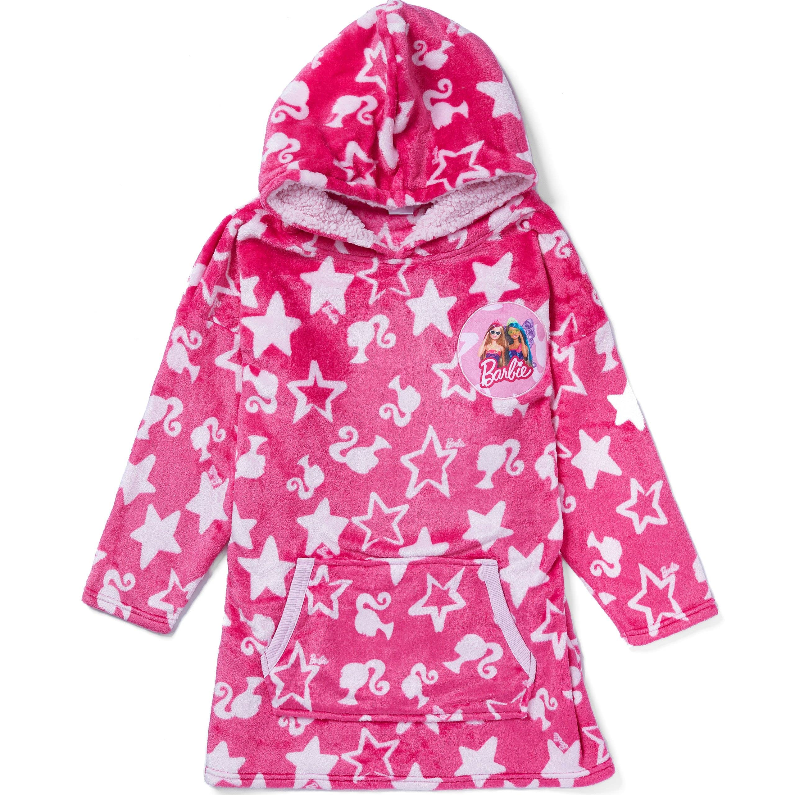 Barbie Girls Blanket Hoodie Oversized Fleece Ultra Soft and Cosy Pink One Size