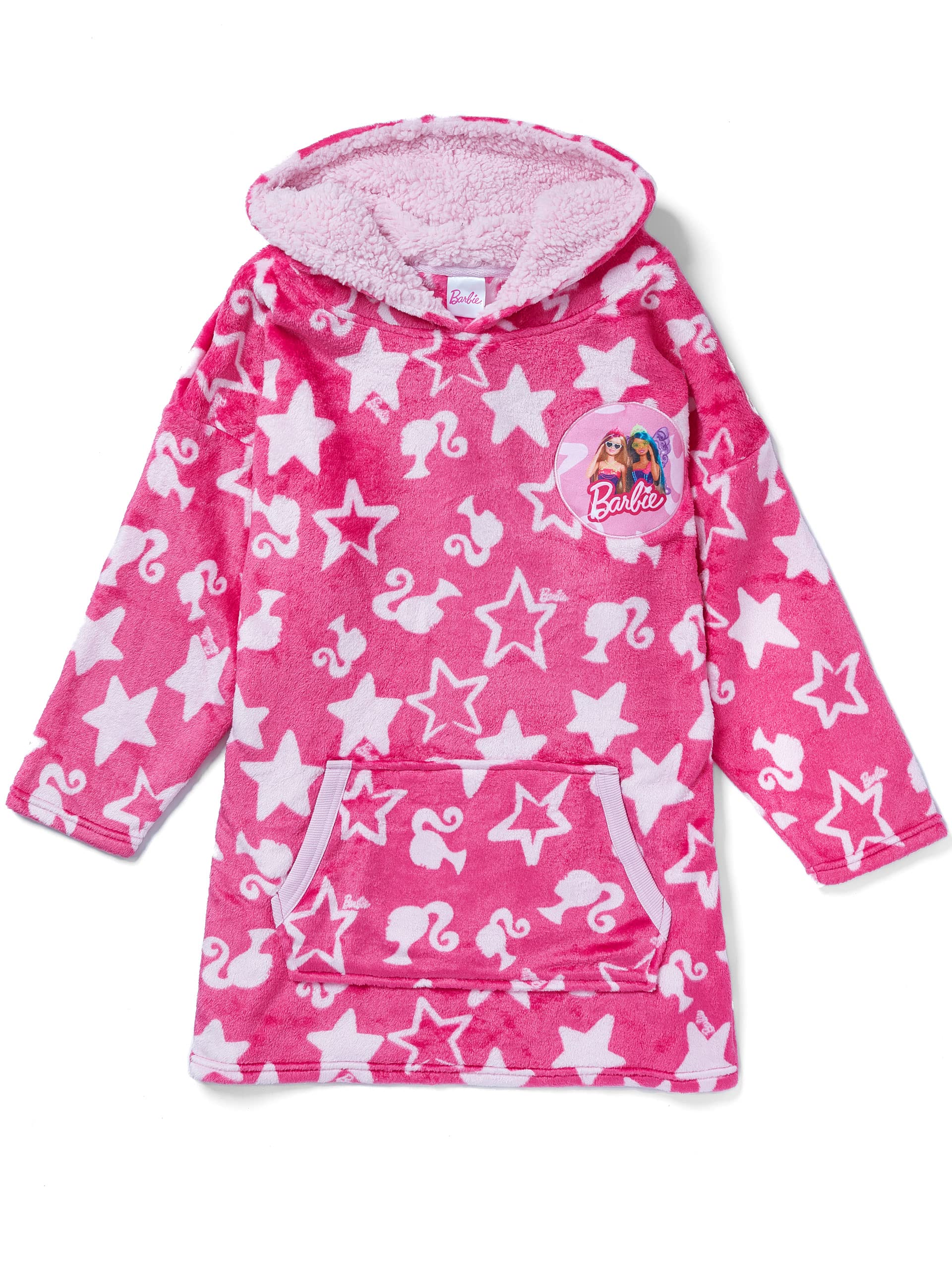 Barbie Girls Blanket Hoodie Oversized Fleece Ultra Soft and Cosy Pink One Size