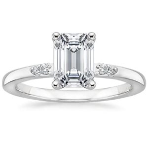 10K Solid White Gold Handmade Engagement Ring 1.0 CT Emerald Cut Moissanite Diamond Solitaire Wedding/Bridal Ring Set for Women/Her Propose Ring (4.5)