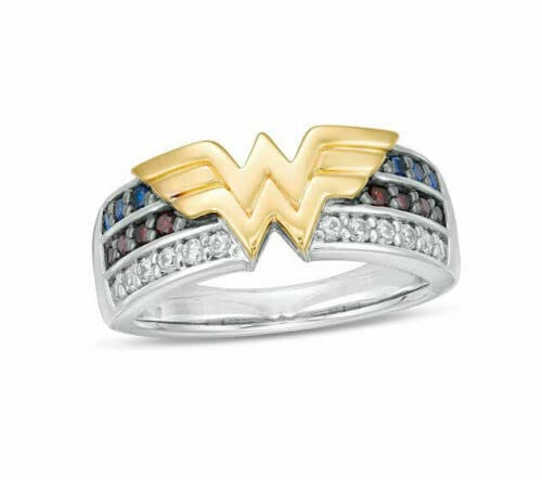 ZALKARI Women's Wonder Wings Shape Engagement, Wedding Round Shape Diamond, Blue Sapphire, Red Garnet Ring White & Yellow (Two tone) Gold Finish