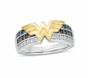 zalkari women's wonder wings shape engagement, wedding round shape diamond, blue sapphire, red garnet ring white & yellow (two tone) gold finish