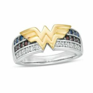 ZALKARI Women's Wonder Wings Shape Engagement, Wedding Round Shape Diamond, Blue Sapphire, Red Garnet Ring White & Yellow (Two tone) Gold Finish