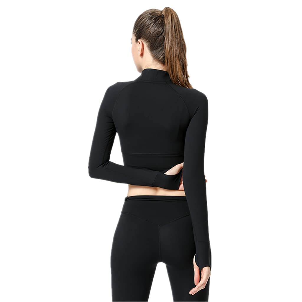 ROWAI Workout Jackets for Women, Stretchy Athletic Full Zip Running Track Jacket 502 Black S