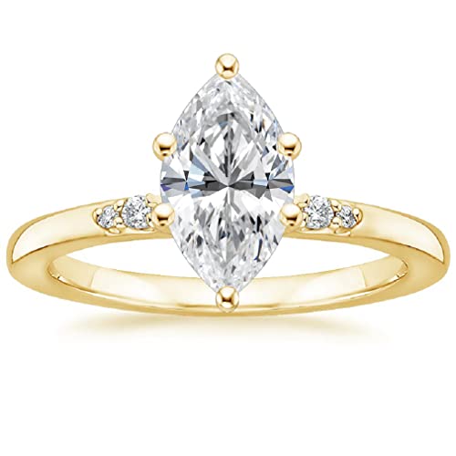 10K Solid Yellow Gold Handmade Engagement Ring 1.0 CT Marquise Cut Moissanite Diamond Solitaire Wedding/Bridal Ring Set for Women/Her Propose Ring (10.5)