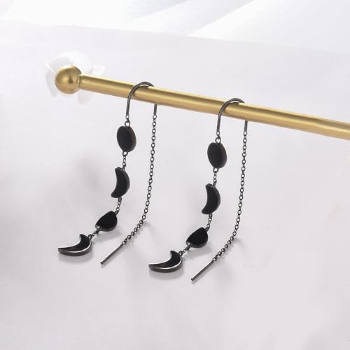 Moon Phase Earrings 925 Sterling Silver Black Threader Earrings for Women Chain Earrings Threader Dangle Drop Earrings Lightweight Earrings Jewelry Gift