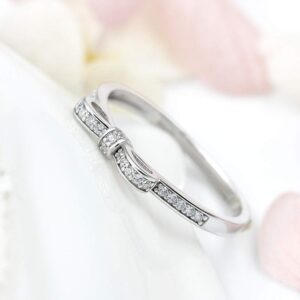 LGSY 925 Sterling Silver CZ Bow Rings for Women