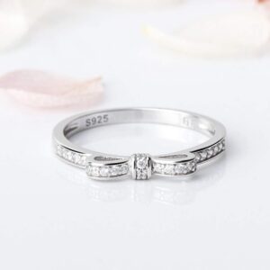 LGSY 925 Sterling Silver CZ Bow Rings for Women