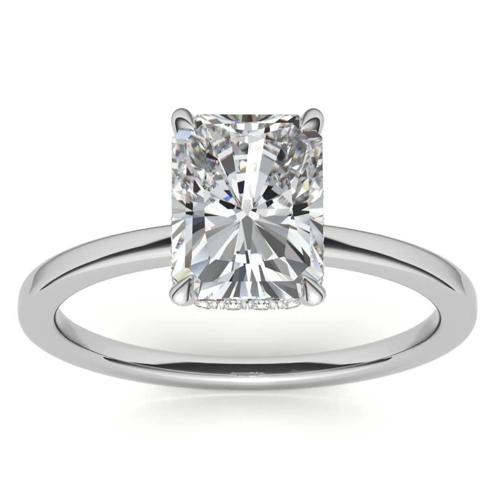 Solitaire Moissanite Engagement Ring Set, 2 CT Radiant Cut Moissanite Bridal Wedding Ring Set for Women, Anniversary / Propose Gifts Her, VVS1 Colorless, 10K 14K 18K Solid Gold, 925 Silver (925 Silver (White Gold Plated))