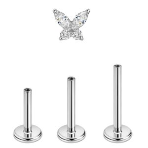 FANSING Clear CZ Butterfly Nose Studs for Women Nostril Piercing Jewelry Silver Earrings Stud Surgical Steel Cartilage Conch Helix Tragus Piercing with 18g 6mm 8mm 10mm Internally Threaded Posts